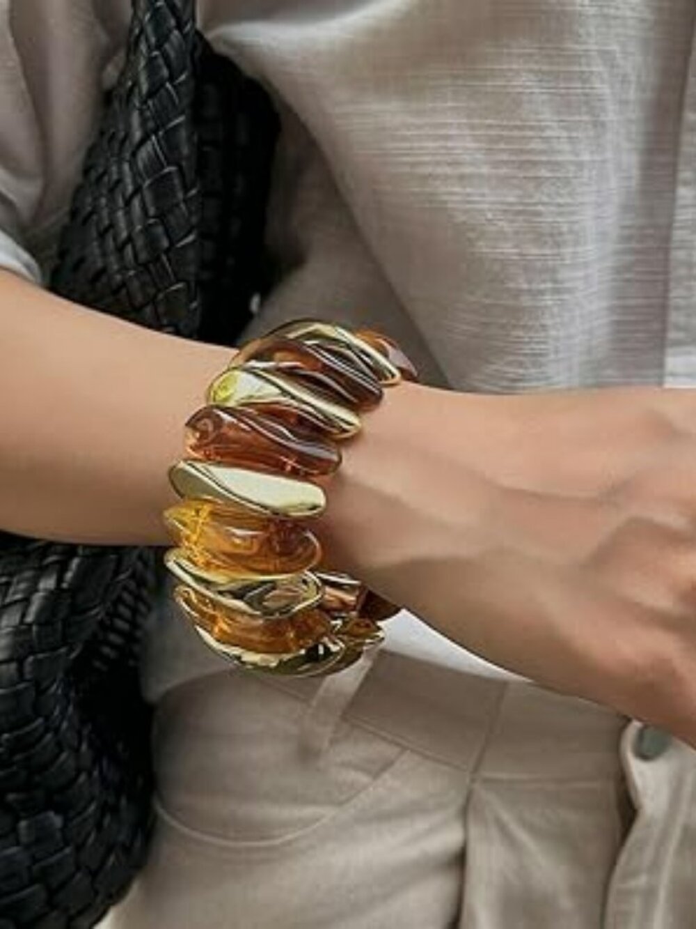 Chunky Acrylic Stretchy Bangle Bracelet Wide Statement Boho Trendy Beautiful